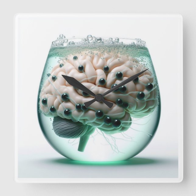 Cérebro Futuro no Relógio de Parede de Vidro (Frente)