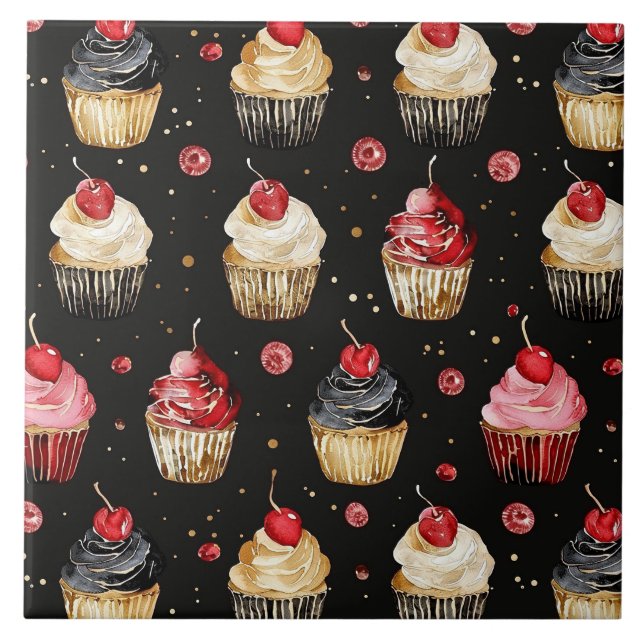 Cereja de Cupcakes Rosa Preto Dourado Vermelho (Frente)