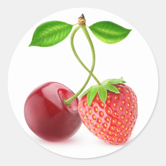 Cereja e morango junto adesivo redondo