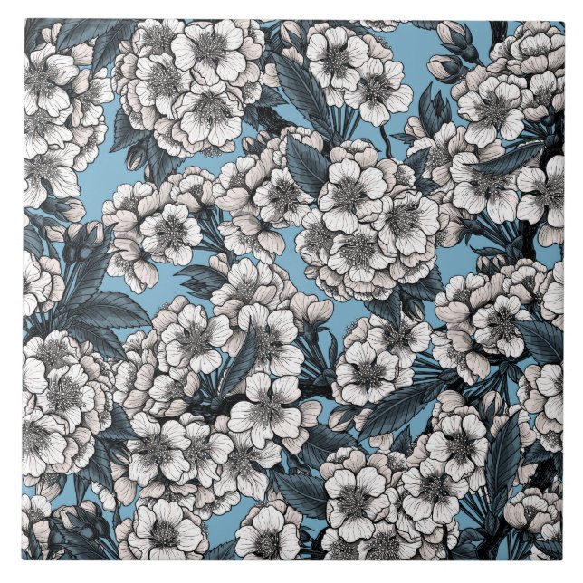 Cereja floresce em branco e azul (Frente)