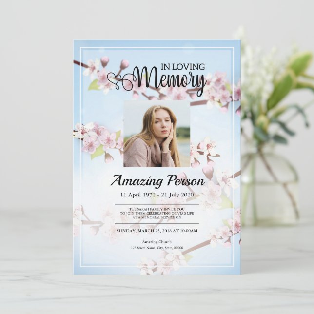 Cereja floresce Ordem Funeral de Serviço Convite (Em pé/Frente)