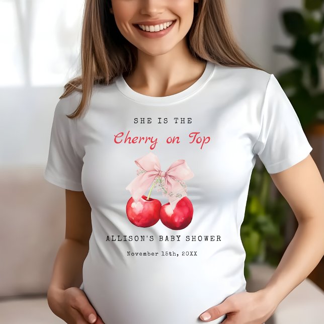 Cereja Moderna Na Camiseta do Chá de fraldas do Ar (Cute and Modern Cherry on Top Baby shower T-shirt)