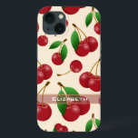 cerejas doces de Verão<br><div class="desc">Cerejas doces capas de iphone dura com um padrão fofo de solteiro aleatório e cerejas pareadas com caules e folhas ainda intactas sobre o fundo de marfim personalizável - personalize com seu nome - por katz_d_zynes | Este padrão de cerejas vermelhas também está disponível no iPhone 6/6s Plus e no...</div>