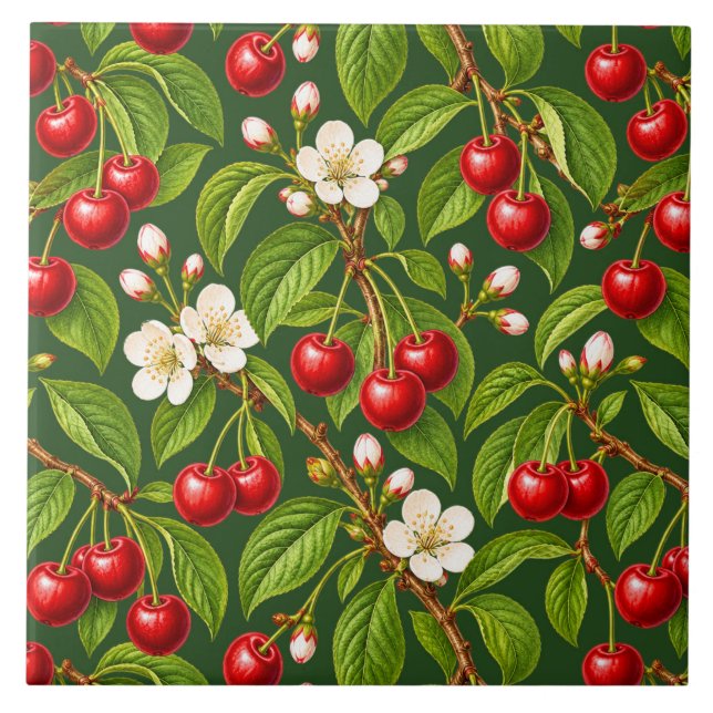 Cerejas Vermelhas Botânicas e Flores Brancas (Frente)
