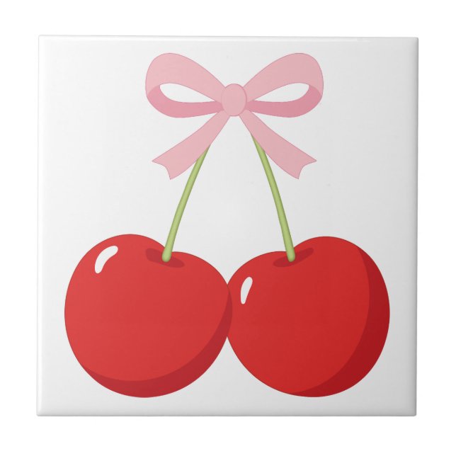 Cerejas Vermelhas com Laço Rosa Coquette Estilo Co (Frente)