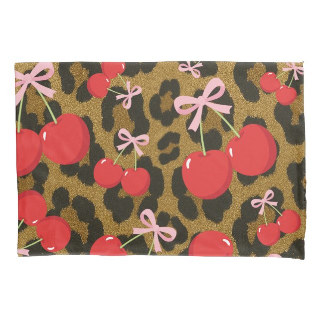 Cerejas Vermelhas com Laço Rosa Estampa de Leopard (Frente)