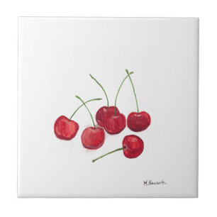 Cerejas vermelhas fruta aquarela foodie vegana com