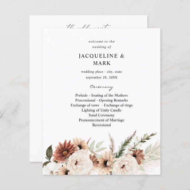 Cerimônia de Casamento Floral de Boho Neutral (Frente/Verso)