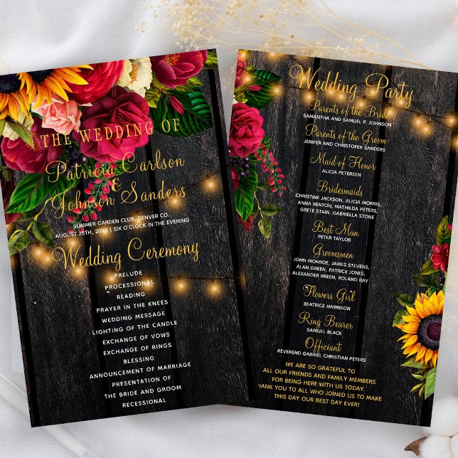Cerimônia de casamento rústica floral com luzes do (Criador carregado)