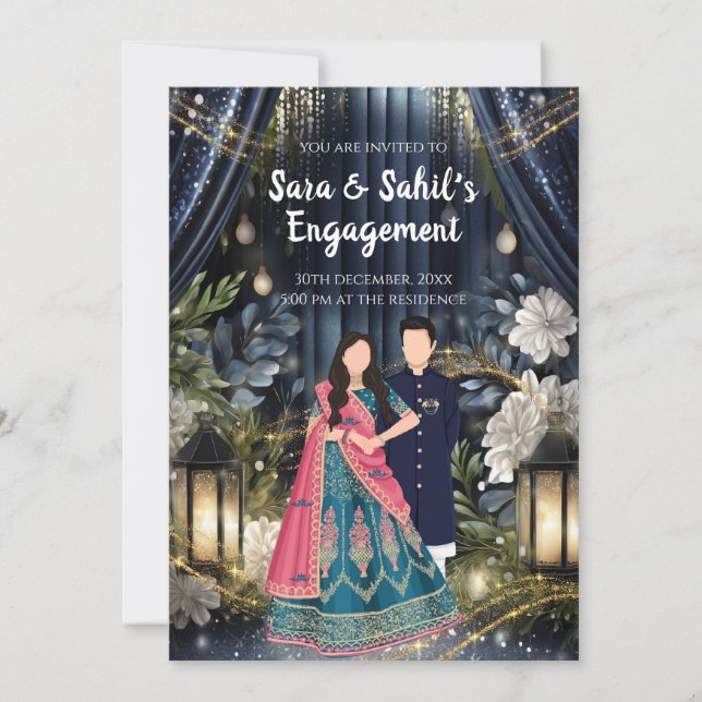 Cerimônia do Anel convite Convite de noivado india (Frente)