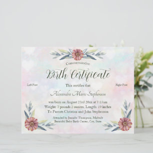 Certificado Comemorativo de Nascimento de Nova Peg