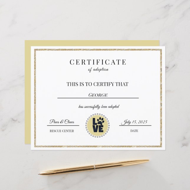 Certificado de Adoção de Animal (Frente/Verso In Situ)