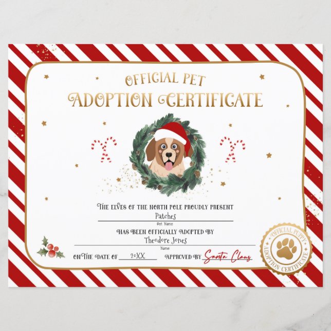Certificado de Adoção de Cachorrinho de Natal Pers (Frente)