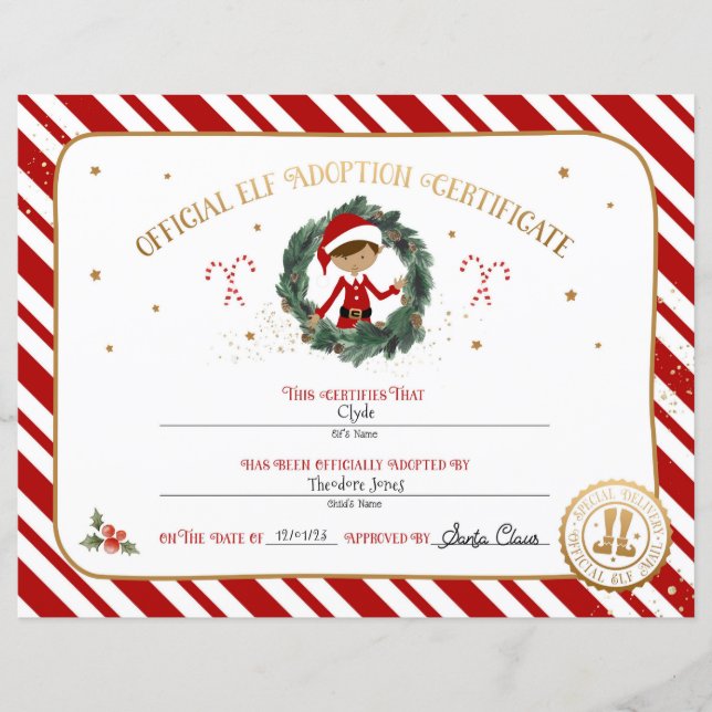 Certificado de Adoção de Elfo Personalizado (Frente)