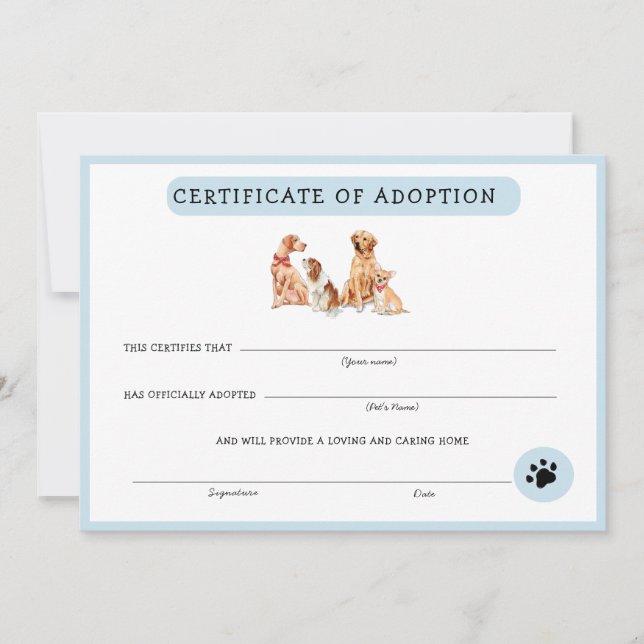 Certificado de Adoção de Pupppy Azul e Branco (Frente)