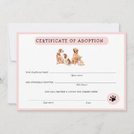 Certificado de Adoção de Pupppy Pink e Branco Cute