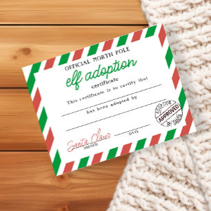 Certificado de adoção Elf assinado por Papai Noel