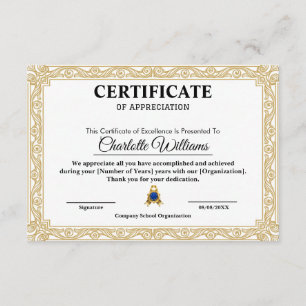 Certificado de Agradecimento Modelo Elegante Doura
