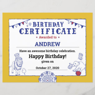 Certificado de Aniversário do Circo Baby Carnaval