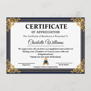 Certificado de Anos de Serviço de Funcionário Ouro
