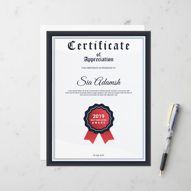 Certificado de Apreciação (Frente/Verso In Situ)