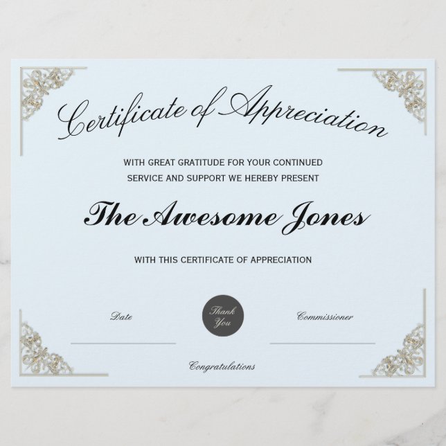 Certificado de Apreciação Azul com Logotipo Person (Frente)