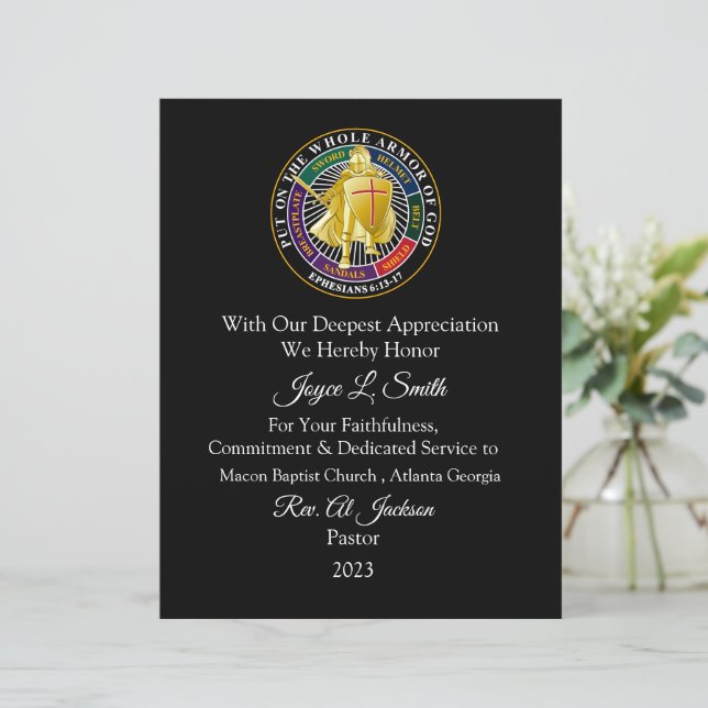 Certificado de Apreciação da Igreja (Em pé/Frente)