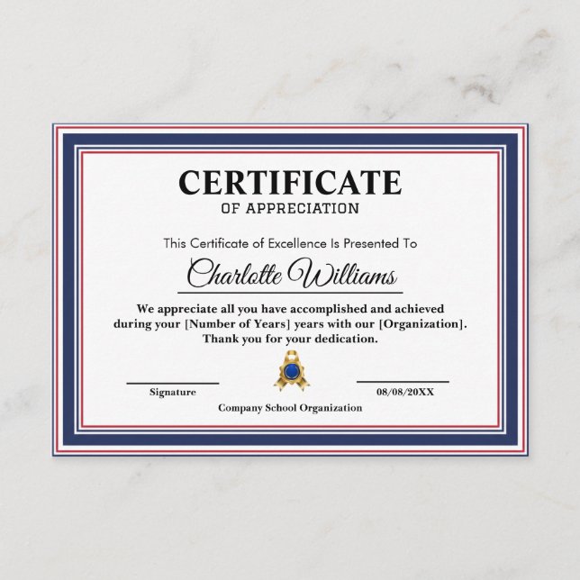 Certificado de Apreciação de Funcionário Profissio (Frente)