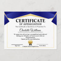 Certificado de Apreciação Dourado Azul Pro