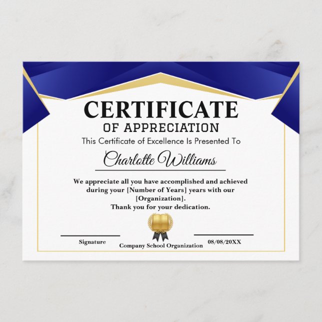 Certificado de Apreciação Dourado Azul Pro (Frente)