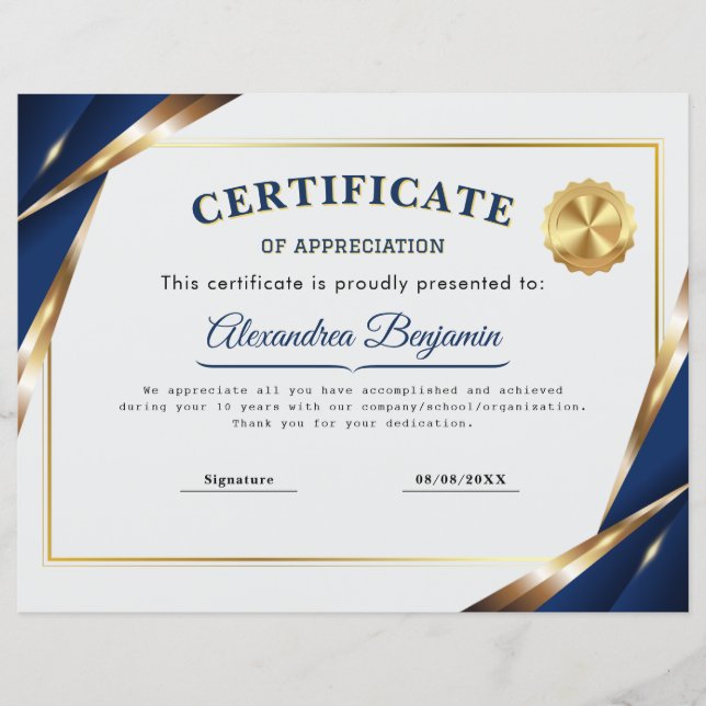 Certificado de Apreciação Elegante (Frente)