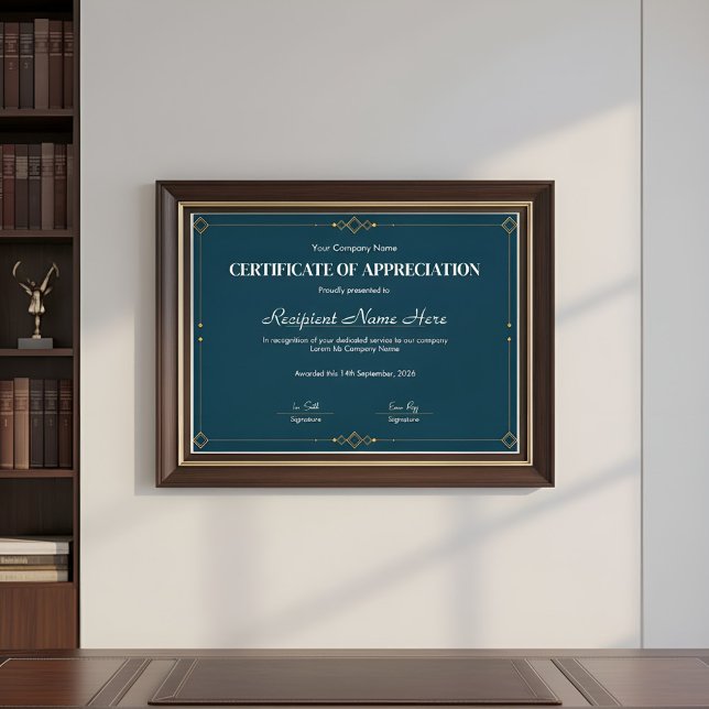 Certificado de Apreciação Elegante Navy Gold Desi (Criador carregado)
