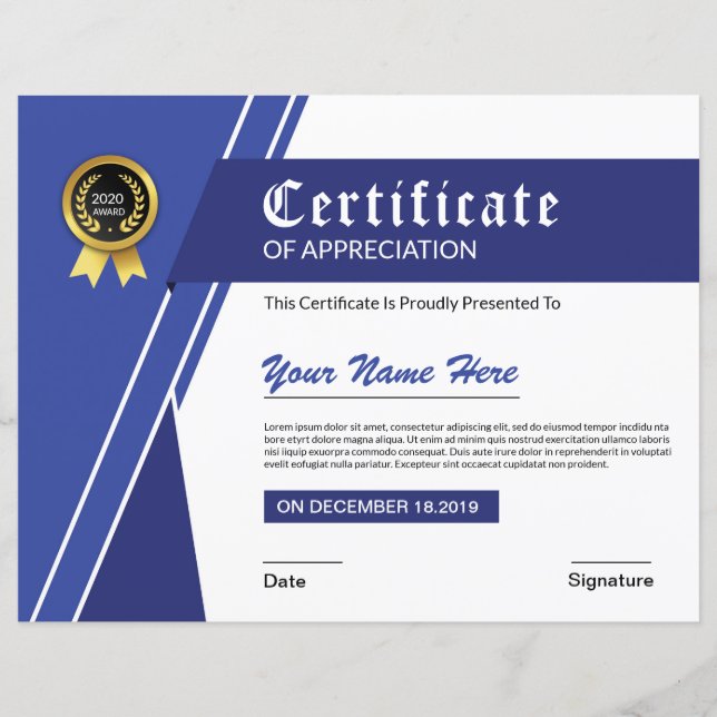 Certificado De Apreciação Imprimível (Frente)