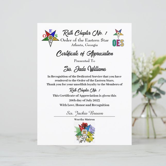 Certificado de Apreciação Int.OES (Em pé/Frente)