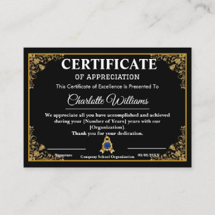 Certificado de Apreciação Luxo Preto e Dourado