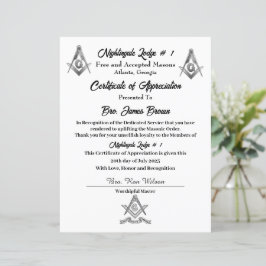 Certificado de Apreciação Maçónico