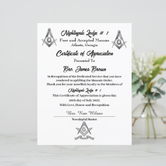 Certificado de Apreciação Maçónico