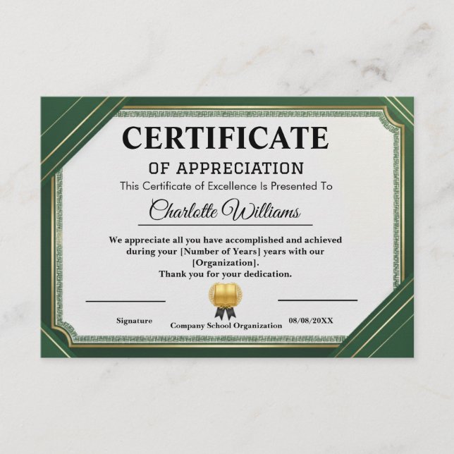 Certificado de Apreciação Ouro Verde Conquista (Frente)
