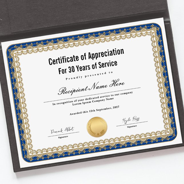 Certificado de Apreciação para Anos de Serviço (Certificate of Appreciation for Years of Service)