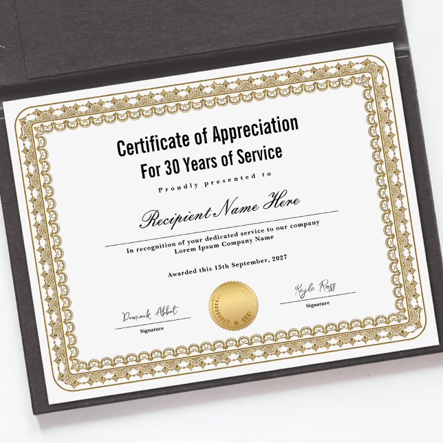 Certificado de Apreciação para Anos de Serviço (Certificate of Appreciation for Years of Service)