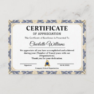 Certificado de Apreciação por Anos de Serviço em O