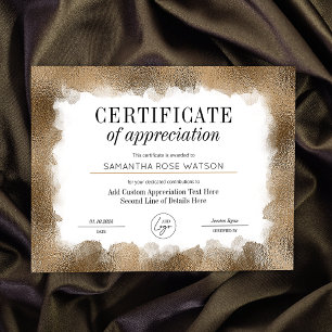 Certificado de Apreciação Prêmio Dourado moderno