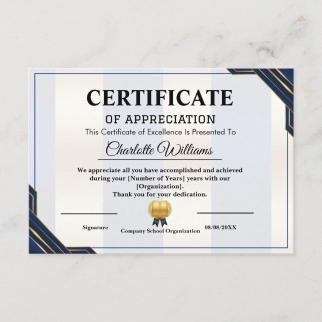 Certificado de Apreciação Prêmio Profissional (Frente)