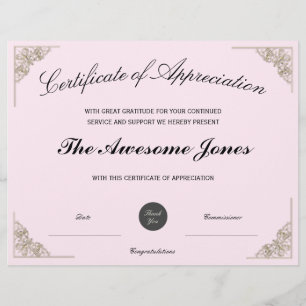 Certificado de Apreciação Rosa com Logotipo Pers