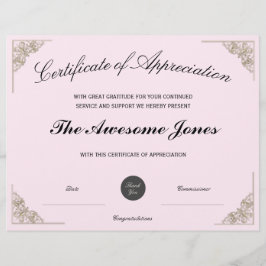 Certificado de Apreciação Rosa com Logotipo Person
