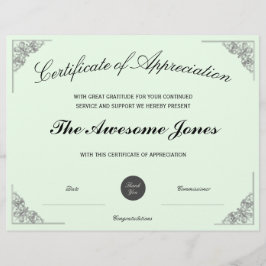 Certificado de Apreciação Verde com Logotipo Perso