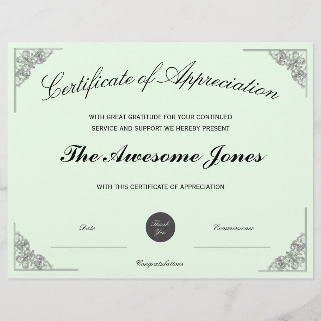 Certificado de Apreciação Verde com Logotipo Perso (Frente)