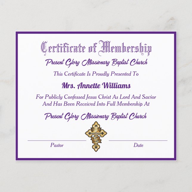 Certificado de Associação à Igreja (Frente)