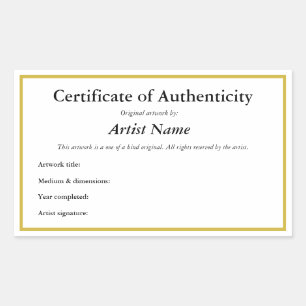 Certificado de autenticidade de adesivo personaliz