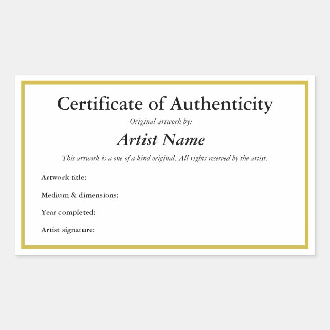 Certificado de autenticidade de adesivo personaliz (Frente)